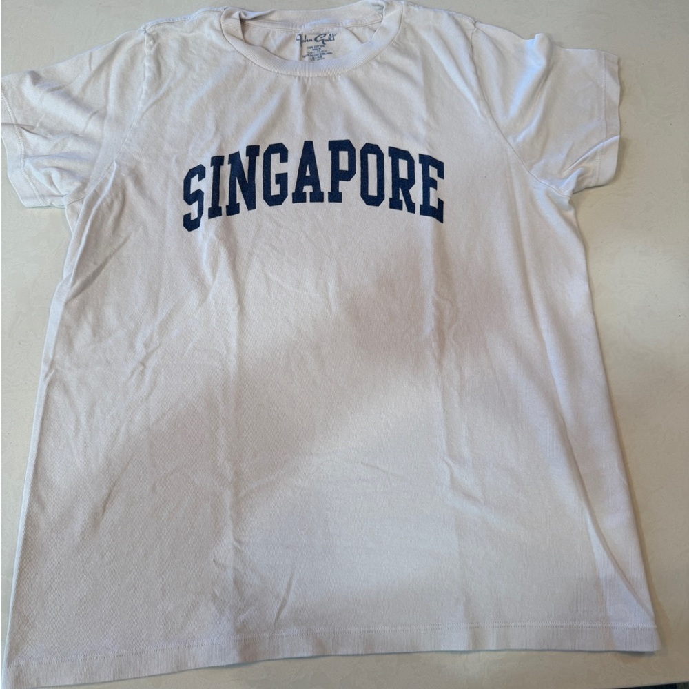 Brandy Melville White Tee with Navy SINGAPORE Graphic